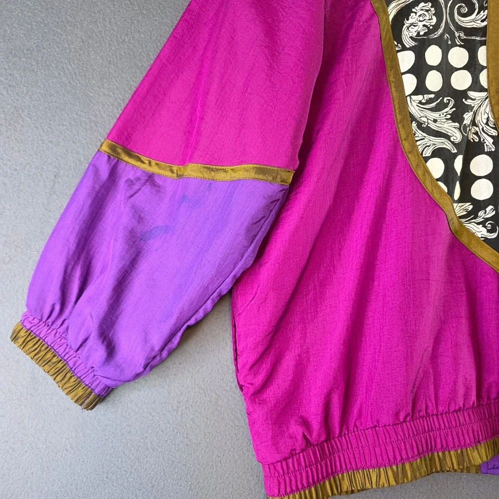 Lady Lavon 1X Vtg 90s Colorblock Windbreaker Jacket Purple Pink Blue Polka Dot